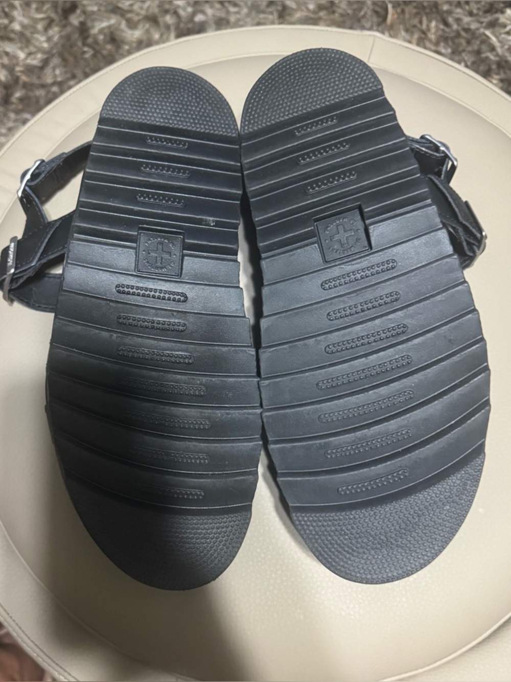 Dr. Martens Women Black Leather Sandals with Yellow Stitching - Picture 4 of 5